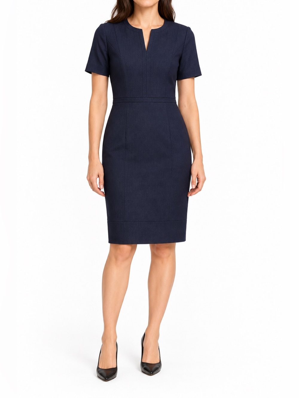 BOSS Hugo Boss Navy Notched Neck Short Sleeve Knee length Dress IT 36 US 0